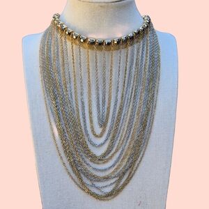 Vintage Multi Layered Chain Choker Draping Necklace Statement Cleopatra Crystal